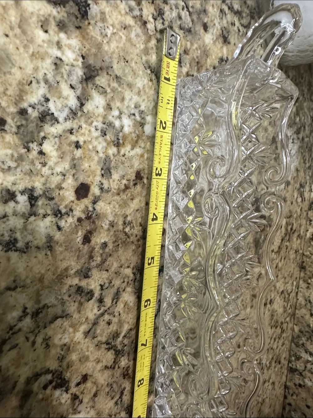 Crystal-Cut Clear Glass Serving Tray - Elegant Handle Design